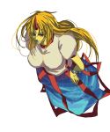  bad_id breasts cuffs from_above grin hand_on_hip horn horns hoshiguma_yuugi kurouti long_hair nail_polish red_eyes short_sleeves simple_background skirt smile solo touhou 
