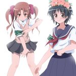  black_hair brown_eyes brown_hair flower hair_flower hair_ornament head_wreath long_hair miracle school_uniform serafuku shirai_kuroko short_hair sweater_vest to_aru_kagaku_no_railgun to_aru_majutsu_no_index twintails uiharu_kazari 