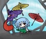  blush chibi heterochromia karakasa karakasa_obake oriental_umbrella rain smile tatara_kogasa tears touhou umbrella yanagi_(artist) 