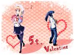  blue_eyes blue_hair flower hat heart highres macross macross_frontier musical_note namion pantyhose ponytail saotome_alto sheryl_nome skirt valentine 