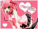  bent_over bow green_eyes hair_bow heart highres hiromu0713 kanino_pan mouth_hold necktie pink_hair ribbon solo thigh-highs thighhighs utau valentine zettai_ryouiki 