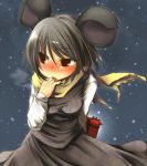  autumn_(artist) blush breath gift holding holding_gift nazrin object_behind_back scarf snow solo touhou tsundere valentine 