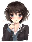  1girl amagami black_hair blazer blush finger_to_mouth heart mizunomoto nanasaki_ai school_uniform short_hair solo 