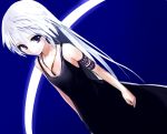  bare_shoulders blue_eyes chirigami-san dress dutch_angle jewelry long_hair necklace original solo white_hair 