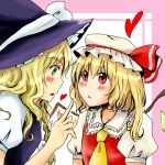  blush braid dress flandre_scarlet green_eyes hat heart kirisame_marisa red_eyes ribbon shindo side_ponytail touhou wings witch_hat 