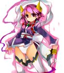  character_request horns japanese_clothes jewelry kimono necklace panties pink_hair pointy_ears red_eyes sawamura_hikaru shawl shinrabanshou shion_(shinrabanshou) short_hair short_kimono smile sword thigh-highs thighhighs underwear weapon white_legwear 