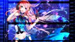  blue_eyes chikashige flower hand_on_headphones headphones headset highres jewelry long_hair megurine_luka navel necklace open_mouth pink_hair rose singing solo vocaloid 