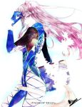  bodysuit book glasses gloves hair_intakes hakoremi long_hair pink_eyes pink_hair preza profile skin_tight smile solo tail tales_of_(series) tales_of_xillia title_drop 