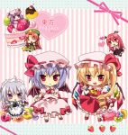  &gt;:) &gt;:3 &gt;:d :3 :d ^_^ ahoge apron ascot bat_wings blonde_hair blue_dress blue_eyes blue_hair blush blush_stickers bow braid brooch cake candy chibi china_dress chinese_clothes closed_eyes crescent dress fang flandre_scarlet food fork frills fruit hair_bow hands_on_own_chest hands_together happy hat hat_bow head_wings hong_meiling izayoi_sakuya jewelry koakuma lollipop long_hair maid maid_headdress mary_janes mayo_(miyusa) minigirl multiple_girls necktie open_mouth patchouli_knowledge pudding purple_eyes purple_hair red_eyes red_hair redhead remilia_scarlet saucer shoes short_hair side_ponytail silver_hair skirt skirt_set smile star strawberry striped striped_background swirl_lollipop the_embodiment_of_scarlet_devil touhou tray twin_braids vertical_stripes violet_eyes waist_apron wings wrist_cuffs 