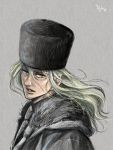  bohe fur_coat fur_hat grey_eyes hat long_hair male necktie solo tiger_&amp;_bunny ushanka yuri_petrov 