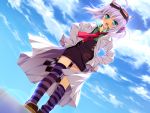 animal_ears aqua_eyes blush clouds dr.foresuto game_cg goggles hair_bobbles highres labcoat lens_flare necktie otomimi_infinity purple_hair short_hair sky solo striped_socks tail twintails 