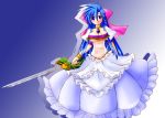  blue_hair blush bow bracelet breasts cleavage dragon_quest dragon_quest_v dress flora&#039;s_son flora's_son frilled_dress frills genderswap hair_bow jewelry large_breasts long_hair necklace oushi smile sword weapon 