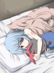  bunny eyepatch infinite_stratos laura_bodewig long_hair mister_(black_and_white) on_side pillow rabbit red_eyes silver_hair solo stuffed_animal stuffed_toy 