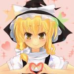 blonde_hair braid hat heart heart_hands kirisame_marisa shize_(coletti) side_braid solo touhou witch witch_hat xyxy0707 yellow_eyes 