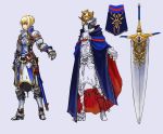  alternate_costume armor blonde_hair breastplate cape fate/stay_night fate_(series) gauntlets greaves green_eyes hair_bun helmet saber scabbard sheath sheathed short_hair simple_background solo standing sword todee weapon 