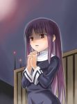  bangs blunt_bangs kara_no_kyoukai long_hair praying purple_hair red_eyes school_uniform shinkun solo 