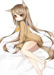  amagasa_(tinami) barefoot bottomless brown_hair chico152 dog_ears dog_tail feet naked_shirt original oversized_shirt red_eyes school_uniform serafuku solo tail 