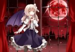  bat_wings blonde_hair full_moon hand_on_chest hand_on_own_chest kurumi_(touhou) long_hair looking_at_viewer moon nanatuki13 neck_ribbon red_moon ribbon solo suspenders touhou touhou_(pc-98) window wings yellow_eyes 