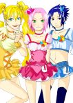  2boys blonde_hair blue_eyes breasts cosplay crossdressinging cure_berry cure_berry_(cosplay) cure_peach cure_peach_(cosplay) cure_pine cure_pine_(cosplay) fresh_precure! funbare_haruko genderswap haruno_sakura highres multiple_boys naruko naruto precure trap uchiha_sasuke uzumaki_naruto ya512722 