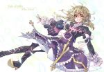  1girl blonde_hair boots character_name creature dress elise_lutas elise_lutus frills green_eyes grin smile takanashi_ringo tales_of_(series) tales_of_xillia tipo_(xillia) tippo title_drop yellow_eyes 