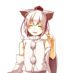  ^_^ animal_ears bare_shoulders bust closed_eyes delorean_(hasabe_yu2) detached_sleeves eyes_closed hasebe_yuusaku hat inubashiri_momiji open_mouth short_hair simple_background solo tokin_hat touhou v white_hair wolf_ears 