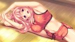  barefoot breasts d-eve_in_you eyebrows flexible game_cg gokokukyou gym_shorts legs long_hair navel on_floor pink_eyes pink_hair purple_eyes shorts smile solo split stretch tank_top thick_eyebrows ubukata_yume violet_eyes wooden_floor 