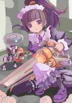  brown_hair gun maid original purple_eyes robot rudorufu violet_eyes weapon 