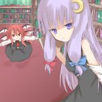  :&lt; bat_wings book bookshelf crescent hair_wings head_wings koakuma library long_hair multiple_girls patchouli_knowledge purple_eyes purple_hair red_eyes red_hair redhead shize_(coletti) sleeveless the_embodiment_of_scarlet_devil touhou violet_eyes voile wings xyxy0707 