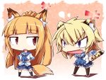  2girls animal_ears blonde_hair brown_hair byoubu_tetora chibi foxgirl game_cg miyama_kon otomimi_infinity seifuku tail violet_eyes 