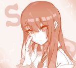  drawr face hand_on_own_face hand_to_face long_hair makise_kurisu monochrome red ringed_eyes solo steins;gate 