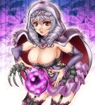  1041_(pixiv) black_legwear breasts claw_(weapon) detached_sleeves drill_hair frilled_skirt garter_straps hoodie jewelry large_breasts long_hair nail_polish necklace orb red_eyes silver_hair skirt solo soul_calibur soul_calibur_v soulcalibur soulcalibur_v thighhighs viola_(soul_calibur) viola_(soulcalibur) 