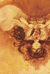  bow brown_hair cosmic_(crownclowncosmic) detached_sleeves flower from_above hair_bow hair_tubes hakurei_reimu hands_clasped long_hair lying miko on_back open_mouth parted_lips sad solo touhou upside-down 