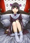  black_cat black_cat_(animal) black_hair cat gokou_ruri gothic_lolita lolita_fashion long_hair mole nail_polish ninny-world ore_no_imouto_ga_konna_ni_kawaii_wake_ga_nai panties pantyshot pantyshot_(sitting) pantyshot_sitting pillow pink_eyes purple_eyes red_eyes sitting socks underwear white_legwear 