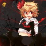  bleeding blonde_hair blood cross full_moon injury iroyopon midriff moon navel night open_mouth rumia skirt solo string teeth the_embodiment_of_scarlet_devil torn_clothes touhou youkai 