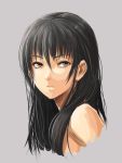  bare_shoulders black_hair brown_eyes emotionless expressionless face grey_background hair_between_eyes light_skin long_hair nekomamire original portrait simple_background solo yellow_eyes 