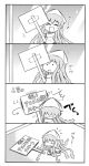  comic hat ikamusume long_hair mini-ikamusume monochrome open_mouth shinryaku!_ikamusume sign smile tentacle_hair translation_request wakabayashi_makoto 