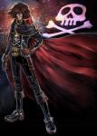  70s 80s belt boots brown_hair cape gloves harlock highres male multiple_belts oldschool pirate scar science_fiction skull_and_crossbones solo space space_pirate star_(sky) uchuu_kaizoku_captain_harlock uniform weapon yusao 