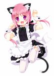  animal_ears apron cat_ears dress fang jumping long_hair maid meito_(maze) original pink_hair purple_eyes solo tail thigh-highs thighhighs twintails violet_eyes 