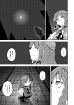  bow braid breasts closed_eyes comic eyes_closed hair_bow hands_on_hips happy hat hong_meiling long_hair monochrome smile solo star touhou translated translation_request twin_braids yokochou 