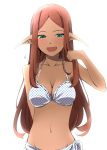  bad_id bikini breasts cleavage elf green_eyes highres maid-chan_(maze) navel nishiuri_warito original pointy_ears red_hair redhead solo swimsuit tan 