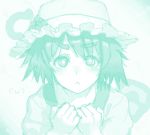  aouma aqua blush clenched_hands drawr eyebrows face frown hat looking_at_viewer monochrome ringed_eyes shiina_mayuri short_hair solo steins;gate turquoise_(color) 