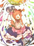  arm_up chain chains gourd highres horn_ribbon horns ibuki_suika long_hair open_mouth orange_hair raised_arm ribbon ringetsumon sitting skirt sleeveless sleeveless_shirt solo touhou wink wrist_cuffs 