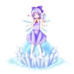  arm_up bad_id bita blue_dress blue_eyes blue_hair bottle bow cirno dress drinking hair_bow heart highres ice short_hair simple_background sitting solo sundress touhou white_background wings 