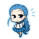  blue_eyes blue_hair blush character_request forehead kanban_musume_wa_sashiosae kusuri_no_marjoram ponytail skirt smile solo yanagi_(artist) yanagi_(nurikoboshi) 