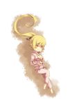  bakemonogatari barefoot blonde_hair blush_stickers fang kouji_(campus_life) long_hair lowres monogatari_(series) oshino_shinobu solo yellow_eyes 