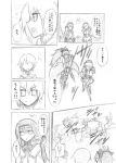  battle beret cape comic demon_(madoka_magica) drill_hair graphite_(medium) gun hat kurakumo_nue magical_girl magical_musket mahou_shoujo_madoka_magica miki_sayaka monochrome polearm rifle sakura_kyouko short_hair spear spoilers tomoe_mami traditional_media translated translation_request twin_drills weapon 