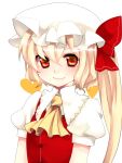  ascot blonde_hair blush bust face flandre_scarlet hair_between_eyes hat heart lips long_hair portrait puffy_sleeves red_eyes side_ponytail simple_background smile solo the_embodiment_of_scarlet_devil touhou yutazou 