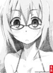  bare_shoulders glasses gofu konoe_subaru long_hair mayo_chiki! monochrome sketch solo traditional_media 