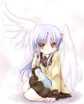  angel_beats! blazer blue_hair brown_eyes hand_sonic highres kanon_(kurogane_knights) long_hair school_uniform tachibana_kanade tachibana_kanade wings 