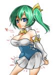  alternate_costume arms_behind_back bare_shoulders blue_eyes breasts cleavage daiyousei english green_hair hair_ribbon large_breasts memento_vivi ribbon side_ponytail skirt smile solo touhou 